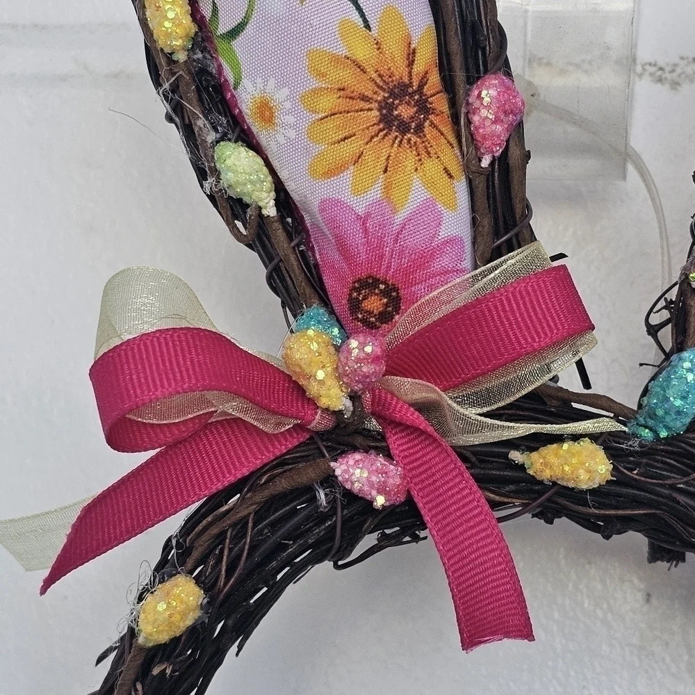 Handmade floral bunny Spring/Easter Wreath with Different shades of pink florals